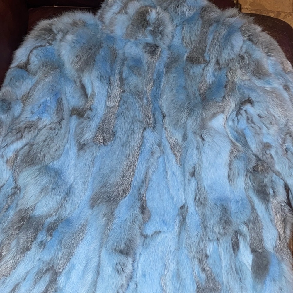 Real blue rabbit fur jacket / elbow length new custom-made